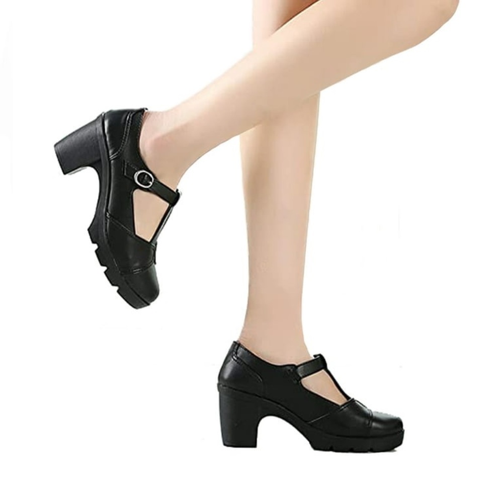 Dadawen black leather t strap mary jane heels shoes new euro 41/9